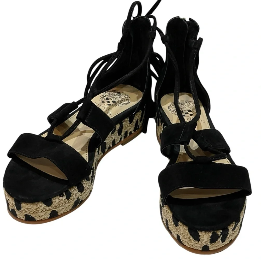 VINCE CAMUTO BOHO LEOPARD PRINT PLATFORM ESPADRILLE SANDALS SZ 7.5 MED EUC